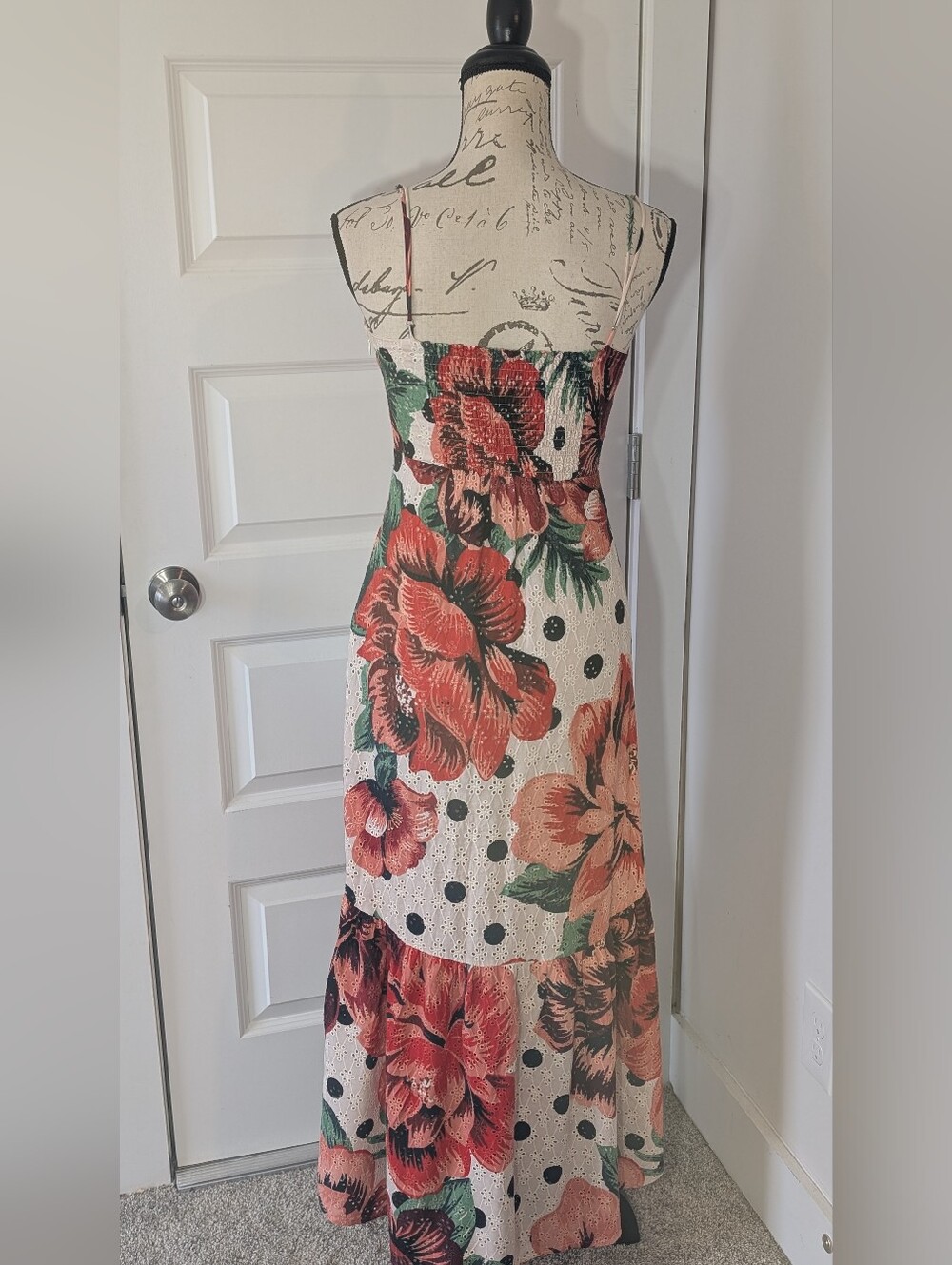 Farm Rio Anthropologie Coral Floral Spaghetti-Strap Maxi Dress Size 2 - Picture 3 of 13